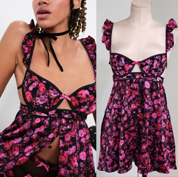 New!For Love and Lemons Lola Babydoll Mini Floral Dress - Picture 5 of 16